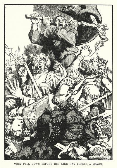 De falt ned foran ham som høy foran en klipper (litho) av William Heath Robinson