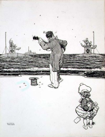 Handle med fienden på Yarmouth Sands, fra "Noen fryktelige krigsbilder" av William Heath Robinson