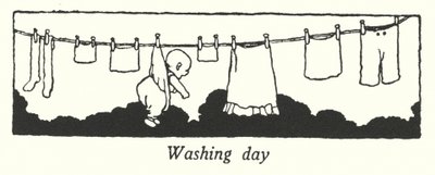 Vaskedag (litho) av William Heath Robinson