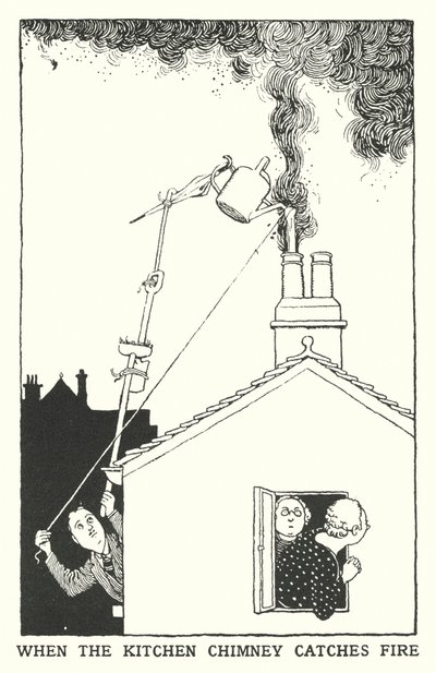 Når kjøkkenskorsteinen tar fyr (litho) av William Heath Robinson
