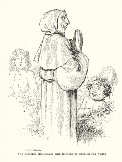 Som forkle seg som maskerere for å lure verden (litho) av William Heath Robinson