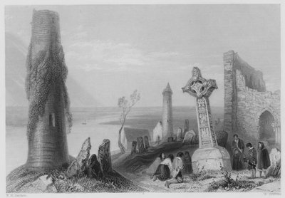 Ancient Cross, Clonmacnoise (gravering) av William Henry (after) Bartlett