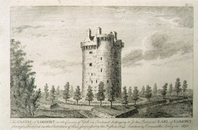 Castle Howel, Barony of Kells, County Kilkenny, Irland, fra "Scenery and Antiquities of Ireland" av George Virtue av William Henry (after) Bartlett