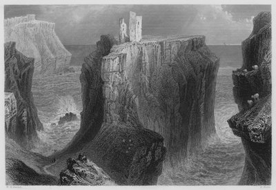 Dunseverick Castle, County Antrim (gravering) av William Henry (after) Bartlett