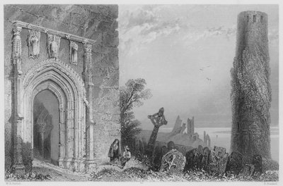 Inngangsdøråpning til Temple Mc Durmot, Clonmacnoise (gravering) av William Henry (after) Bartlett