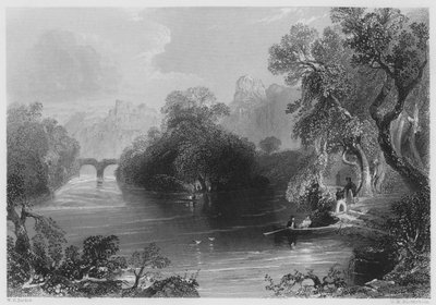 Old Weir Bridge, Killarney (gravering) av William Henry (after) Bartlett