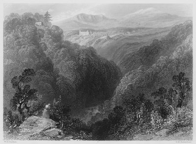 Powerscourt fra Dargle, County Wicklow (gravering) av William Henry (after) Bartlett