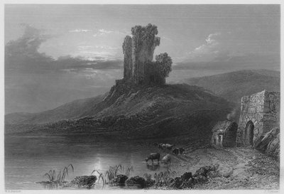 Rester av Kilcolman Castle (gravering) av William Henry (after) Bartlett
