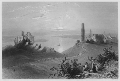 Seven Churches of Clonmacnoise, på Shannon (gravering) av William Henry (after) Bartlett