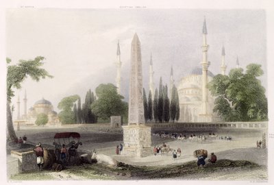 En egyptisk obelisk i Atmeidan, eller Hippodromen, Istanbul, gravert av GK Richardson, ca. 1850 (akvatint) av William Henry Bartlett