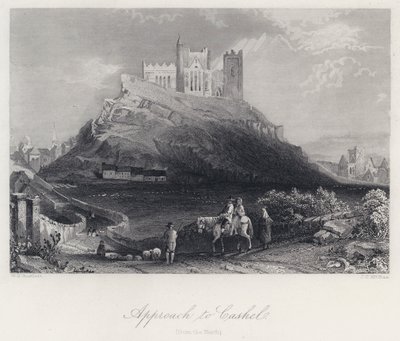 Tilnærming til Cashel, fra nord (gravering) av William Henry Bartlett