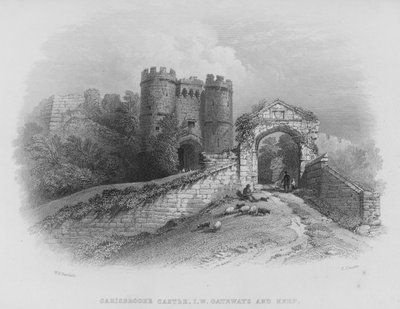 Carisbrooke Castle, Isle of Wight, Gateways and Keep (gravering) av William Henry Bartlett