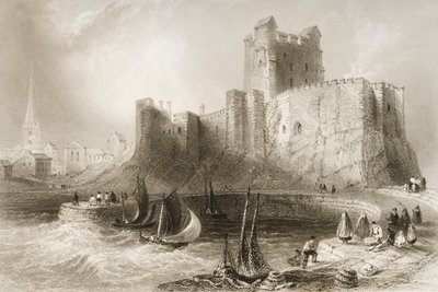 Carrickfergus Castle, County Antrim, Nord-Irland, fra "Scenery and Antiquities of Ireland" av George Virtue, 1860-tallet av William Henry Bartlett