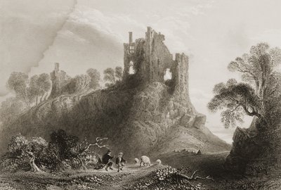 Carrigogunnell Castle, nær Limerick, County Limerick, Irland, fra 'Scenery and Antiquities of Ireland' av George Virtue, 1860-tallet av William Henry Bartlett