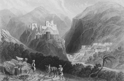 Slott i Mount Amana, nær Khan Karamont av William Henry Bartlett