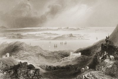 Clifden Castle, Connemara, County Galway, fra "Scenery and Antiquities of Ireland" av George Virtue, 1860-tallet av William Henry Bartlett