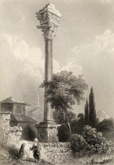 Søyle av Marcian, Istanbul, Tyrkia, gravert av H. Adlard av William Henry Bartlett