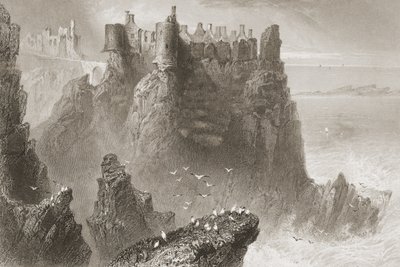 Dunluce Castle, County Antrim, Nord-Irland, fra "Scenery and Antiquities of Ireland" av George Virtue, 1860-tallet av William Henry Bartlett