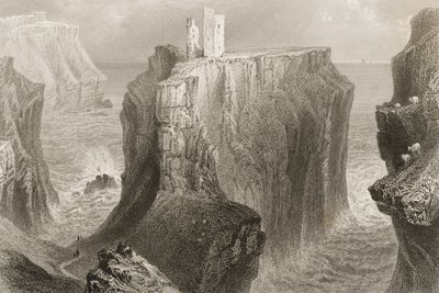 Dunseverick Castle, County Antrim, Nord-Irland, fra "Scenery and Antiquities of Ireland" av George Virtue, 1860-tallet av William Henry Bartlett
