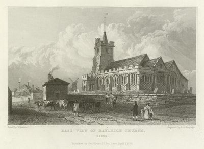Østutsikt over Rayleigh Church, Essex av William Henry Bartlett