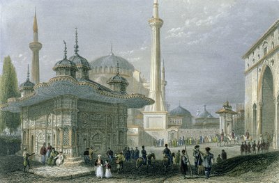 Fontene og plass i St. Sophia, Istanbul, gravert av T. Higham, ca. 1850 (akvatint) av William Henry Bartlett