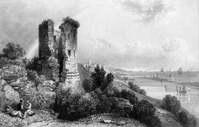 Hadleigh Castle, Essex, gravert av Charles Mottram, 1832 av William Henry Bartlett