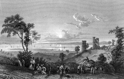 Hadleigh Castle, Essex, ser mot Sheerness, gravert av William Watkins, 1835 av William Henry Bartlett