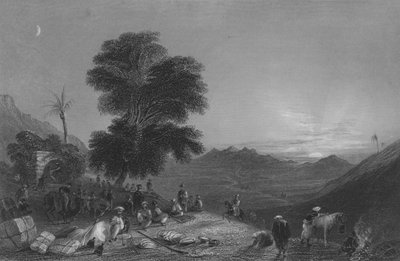 Stopp av en karavane i Girgola-ørkenen, nær Mount Amanus av William Henry Bartlett