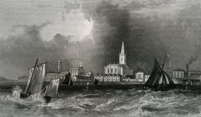 Harwich, fra havet, Essex, gravert av John Rogers, 1832 av William Henry Bartlett