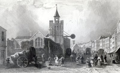 High St. med St. Nicholas-kirken, Colchester, Essex, gravert av Charles Mottram, 1831 (gravering) av William Henry Bartlett