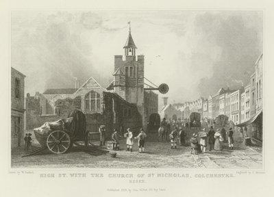 High Street med Church of St Nicholas, Colchester, Essex av William Henry Bartlett