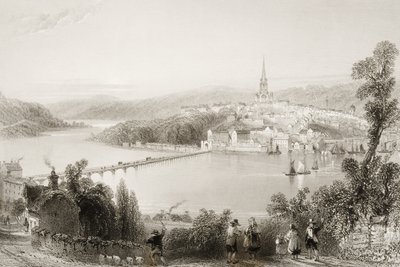 Londonderry, County Londonderry, Nord-Irland, fra "Scenery and Antiquities of Ireland" av George Virtue, 1860-tallet av William Henry Bartlett