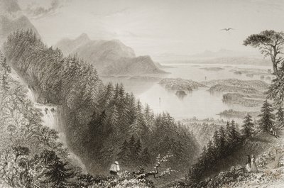 Lower and Turk Lakes, County Killarney, Irland, fra "Scenery and Antiquities of Ireland" av George Virtue, 1860-tallet av William Henry Bartlett