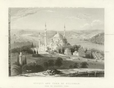 Moskeen og graven til Suleiman, Konstantinopel av William Henry Bartlett
