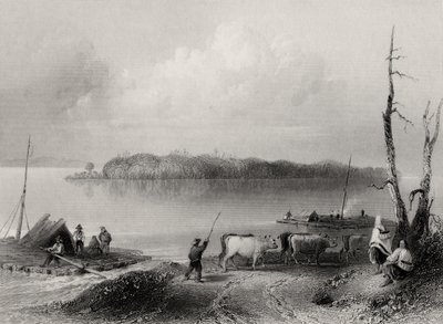 Navy Island, Niagara River, Ontario, Canada, gravert av Charles Coulson (1815-89) av William Henry Bartlett