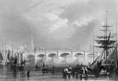 New Bridge og Broomielaw, Glasgow, ca. 1840 av William Henry Bartlett