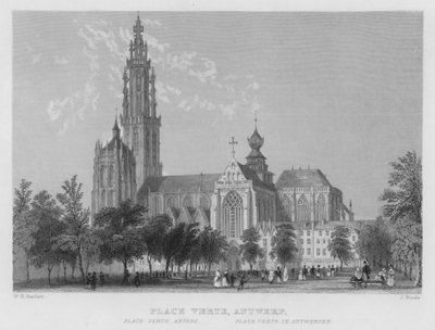 Place Verte, Antwerpen (gravering) av William Henry Bartlett