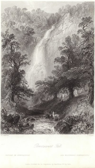 Powerscourt-fall ved elven Dargle av William Henry Bartlett
