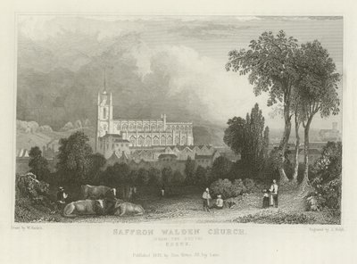 Saffron Walden Church, fra sør, Essex av William Henry Bartlett
