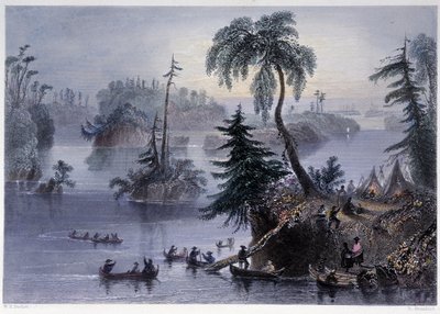 Scene blant de tusen øyene: Camp and Boats, Mille îles - i "" kanadisk natur illustrert" av Bartlett W. H. av William Henry Bartlett