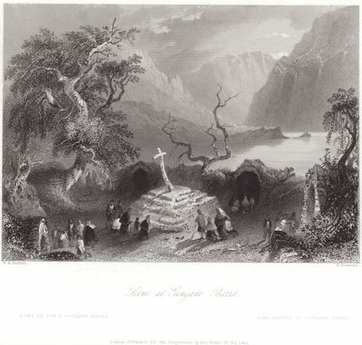 Scene ved Gougane Barra i County Cork av William Henry Bartlett