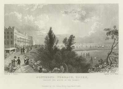 Southend Terrace, Essex, viser Themsens munning av William Henry Bartlett