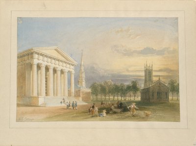 Studie til Bartletts utsikt over Yale College og Statehouse av William Henry Bartlett