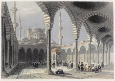 Domstolen til moskeen til Sultan Achmet, Istanbul, gravert av S. Fisher, ca. 1850 (akvatint) av William Henry Bartlett