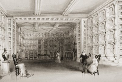 The Oak Room, Malahide Castle, County Dublin, Irland, fra "Scenery and Antiquities of Ireland" av George Virtue, 1860-tallet av William Henry Bartlett