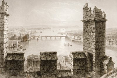 Elven Shannon og Limerick fra Cathedral Tower, County Limerick, fra "Scenery and Antiquities of Ireland" av George Virtue, 1860-tallet av William Henry Bartlett