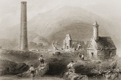 The Ruins at Glendalough, County Wicklow, Irland, fra "Scenery and Antiquities of Ireland" av George Virtue, 1860-tallet av William Henry Bartlett