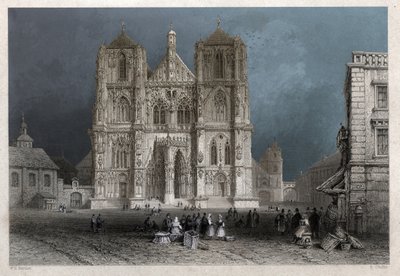 Katedralen eller kuppelen til St. Peter i Regensburg (Regensburg). ca. 1830 (gravering) av William Henry Bartlett