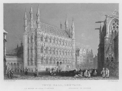 Rådhus, Louvain (gravering) av William Henry Bartlett