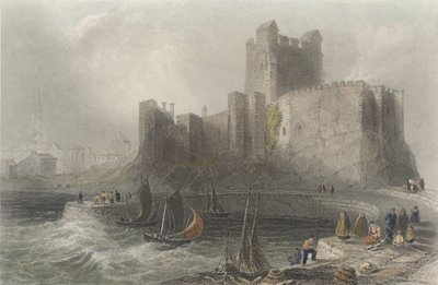 Utsikt over Carrickfergus Castle (fargegravering) av William Henry Bartlett